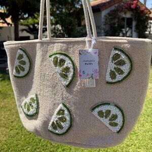 Lemon Lime Beaded Tote Bag 🍋‍🟩